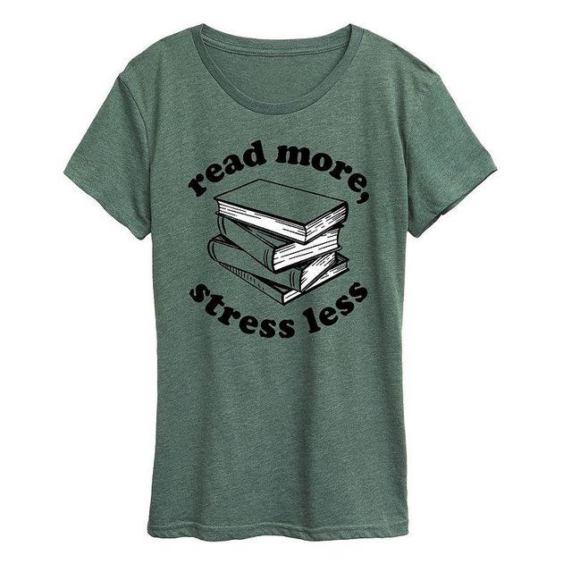 Womens Read More Stress Less Graphic Tee, Girls Grey Juniper Product Image