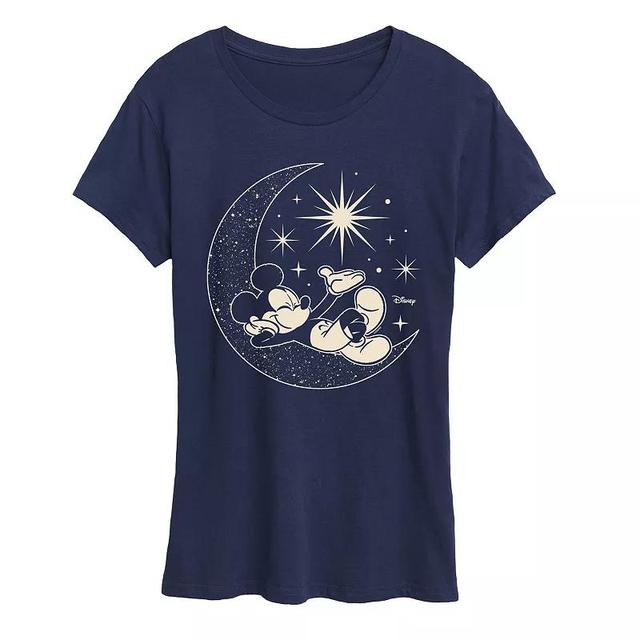 Disneys Mickey Mouse Plus Celestial Moon Graphic Tee, Womens Blue Product Image