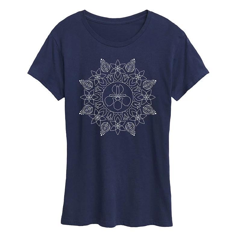 Womens Spring Floral Decorative Graphic Tee Blue Product Image