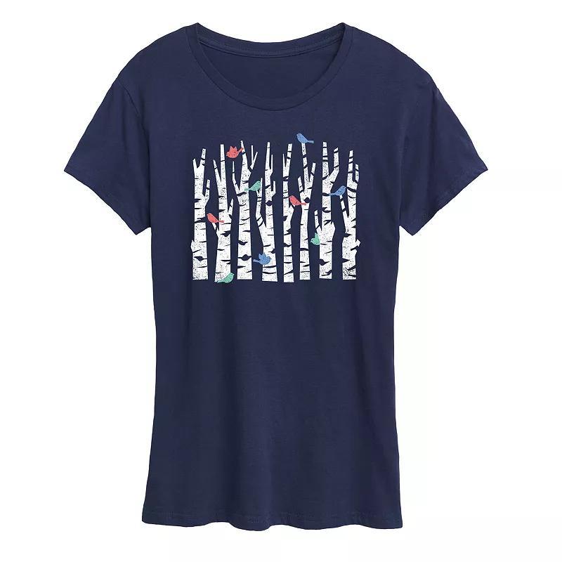 Womens Trees And Birds Graphic Tee Blue Product Image