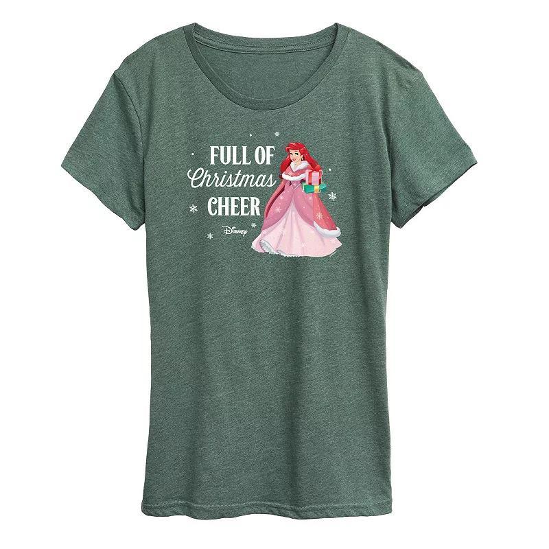 Disney Princess Ariel Women's "Full Of Christmas Cheer" Graphic Tee, Girl's, Size: Small, Green Product Image