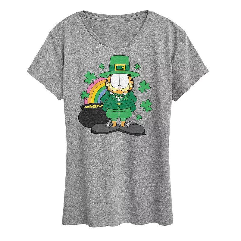 Womens Garfield Rainbow Shamrocks Graphic Tee Grey Gray Product Image