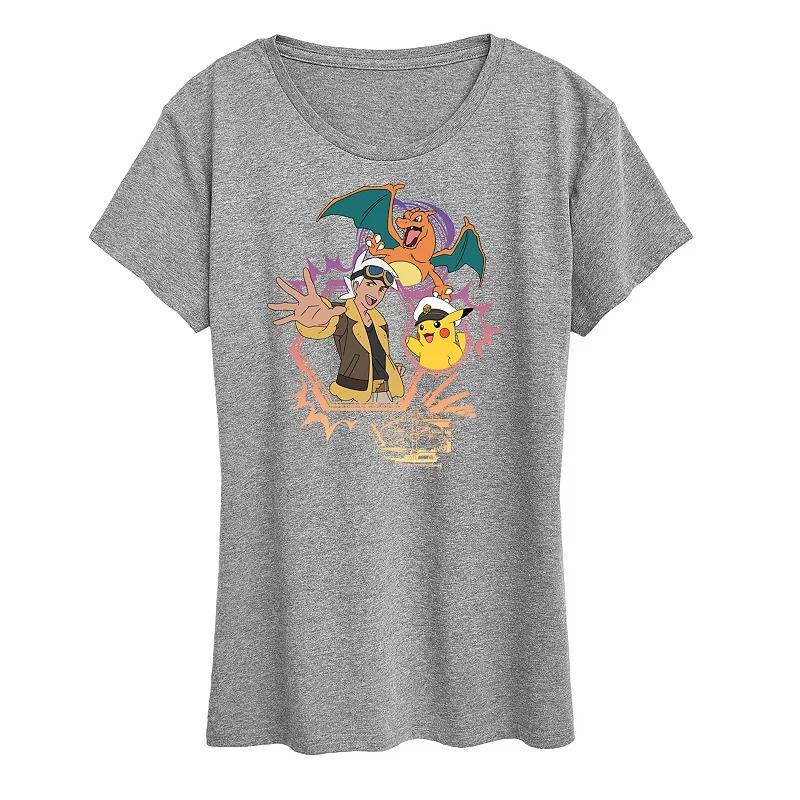 Womens Pokemon Friede, Captain Pikachu & Charizard Graphic Tee Heather Grey Product Image