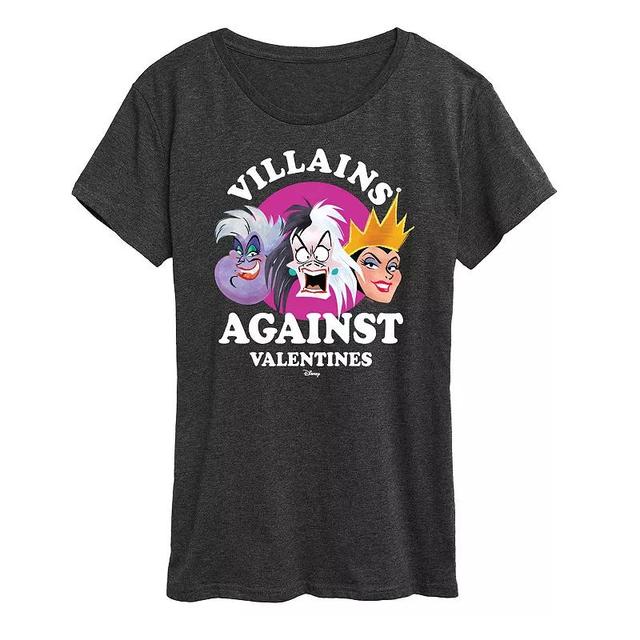 Disney Villains Ursula, Cruella & Evil Queen Womens Against V Day Graphic Tee Heather Grey Product Image