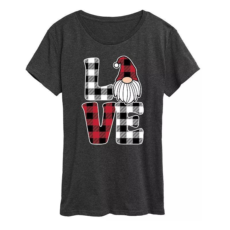 Womens Love Gnome Plaid Graphic Tee Heather Grey Product Image