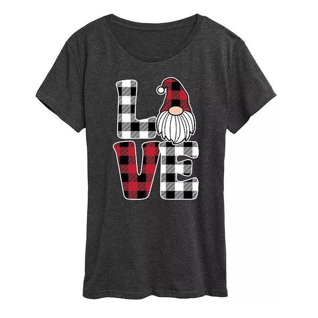 Womens Love Gnome Plaid Graphic Tee Heather Grey Product Image