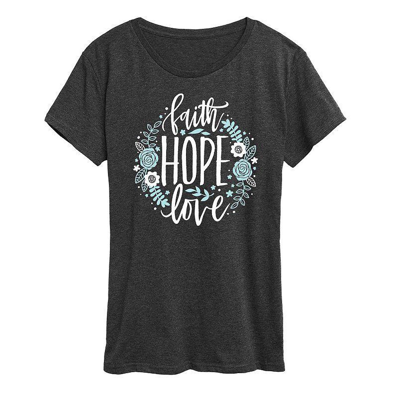 Womens Faith Hope Love Floral Graphic Tee Blue Product Image