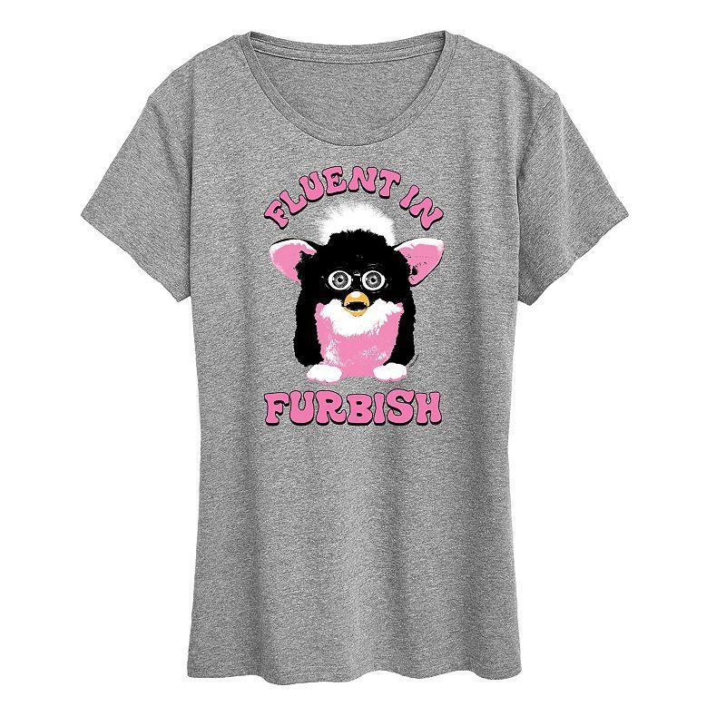 Womens Furby Fluent In Furbish Graphic Tee Grey Green Product Image