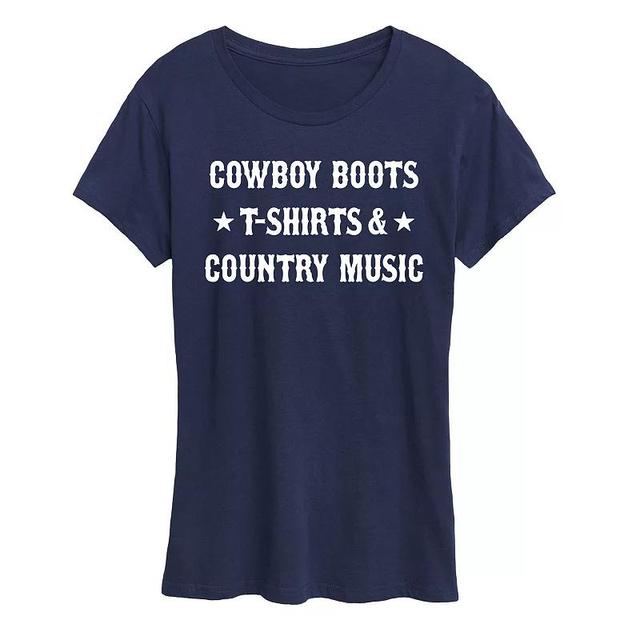 Womens Cowboy Boots And Music Graphic Tee Blue Product Image