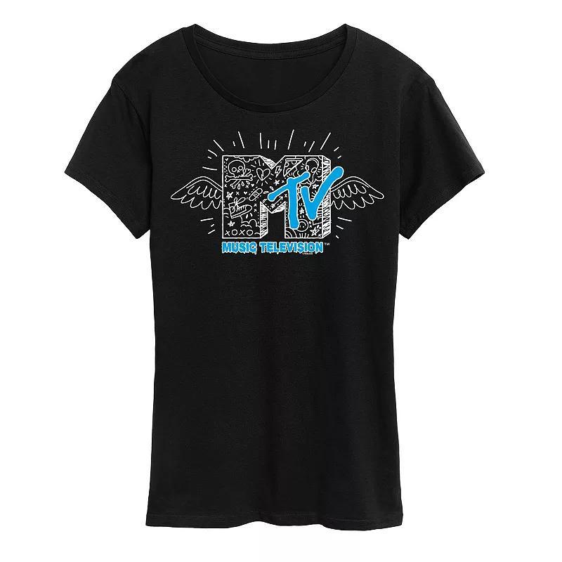 Womens MTV Doodle Logo Graphic Tee Dark Grey Product Image