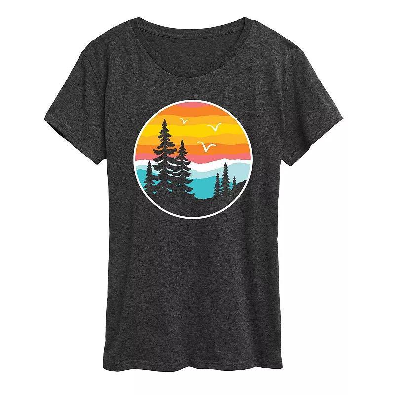 Womens Round Sunset Mountain Graphic Tee, Girls Blue Product Image