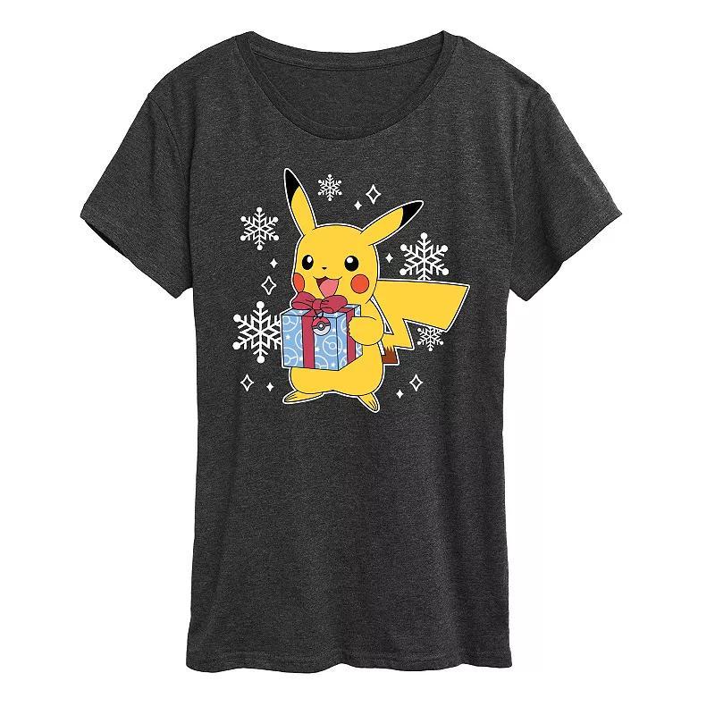 Womens Pokemon Pika Presents Tee, Girls Heather Grey Product Image