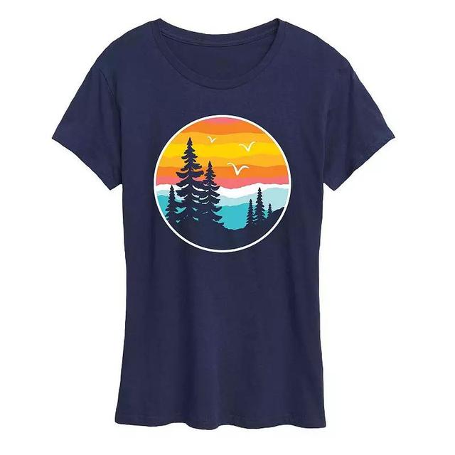 Womens Round Sunset Mountain Graphic Tee, Girls Blue Product Image