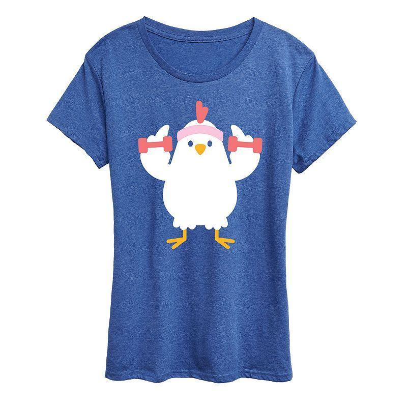 Womens Workout Chicken Graphic Tee Grey Royal Blue Product Image