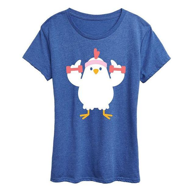 Womens Workout Chicken Graphic Tee Grey Royal Blue Product Image