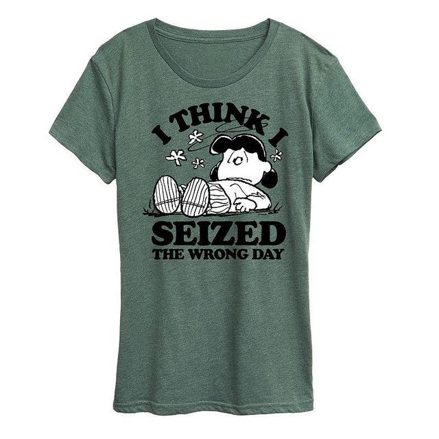 Womens Peanuts Lucy Seized The Wrong Day Graphic Tee Grey Green Product Image