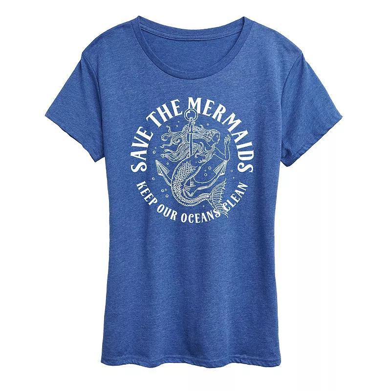 Womens Save The Mermaids Graphic Tee Grey Blue product image