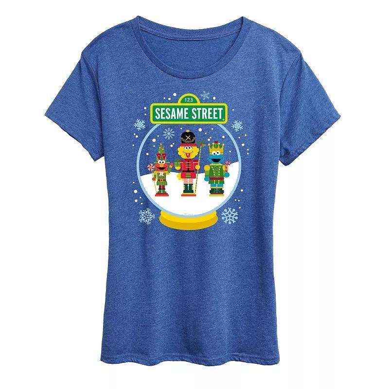 Womens Sesame Street Snow Globe Graphic Tee, Girls Grey Royal Blue Product Image