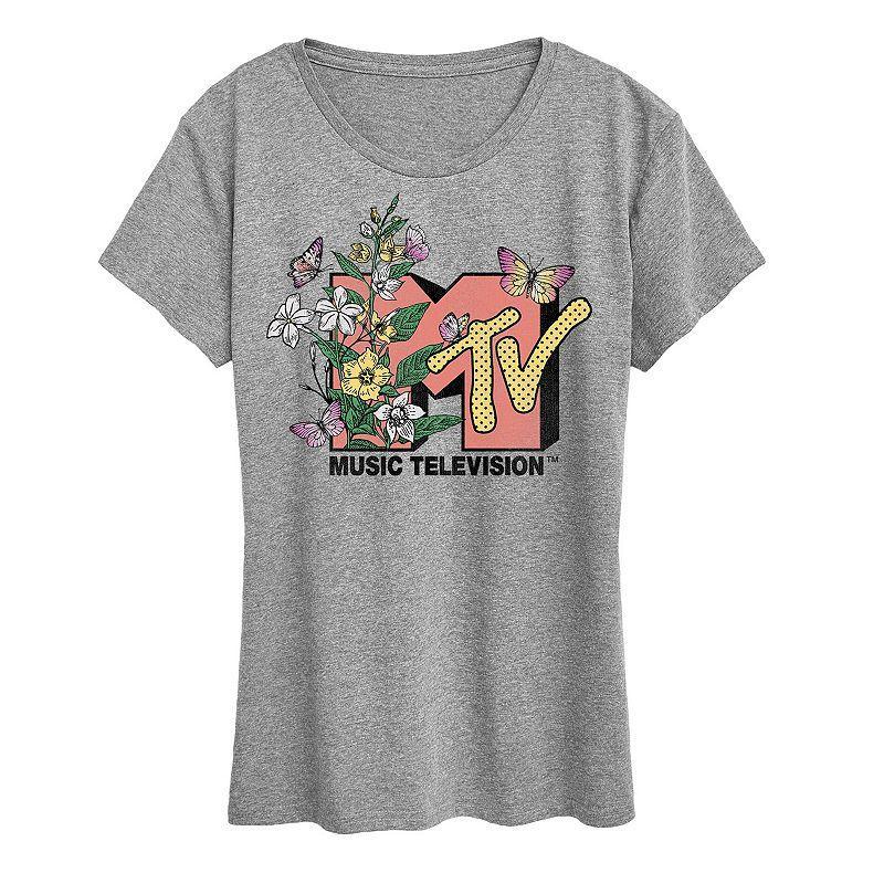 Womens MTV Botanical Art Graphic Tee Med Grey Product Image