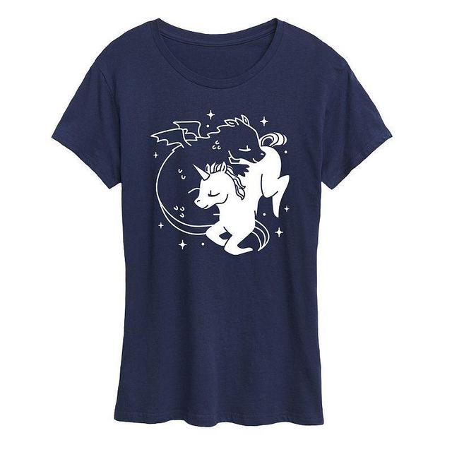 Womens Dragon Unicorn Graphic Tee Blue Product Image