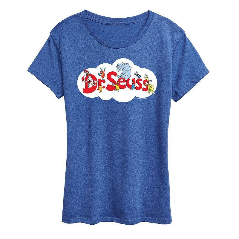 Womens Dr. Seuss Cloud Logo Graphic Tee Grey Royal Blue Product Image