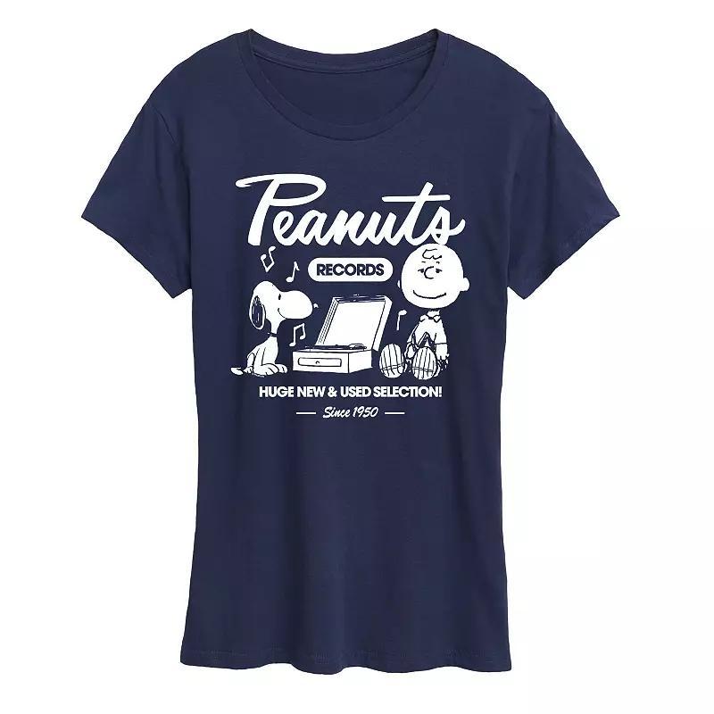 Womens Peanuts Snoopy & Charlie Brown Records Graphic Tee Blue Product Image