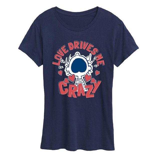 Womens Peanuts Love Drives Me Crazy Graphic Tee Blue Product Image