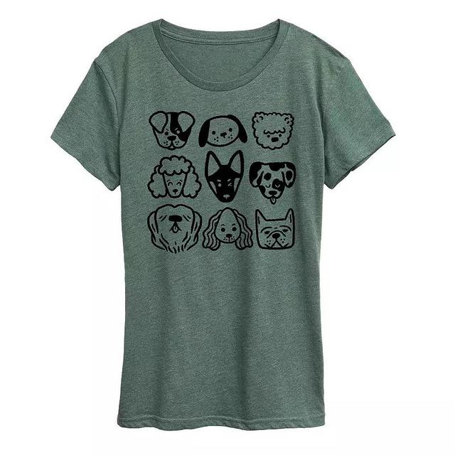 Instant Message Womens Womens Tee Shirts HEATHER Juniper Dog Faces Grid Graphic Tee - Women, Juniors, Plus & Petite Plus Product Image