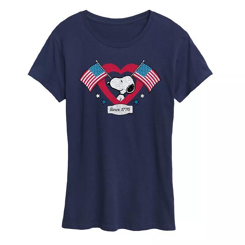 Womens Peanuts Snoopy Since 1776 Flag Heart Graphic Tee Product Image