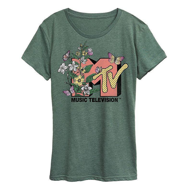 Womens MTV Botanical Art Graphic Tee Med Grey Product Image