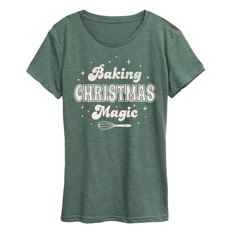 Womens Baking Christmas Magic Graphic Tee, Girls Grey Green Product Image