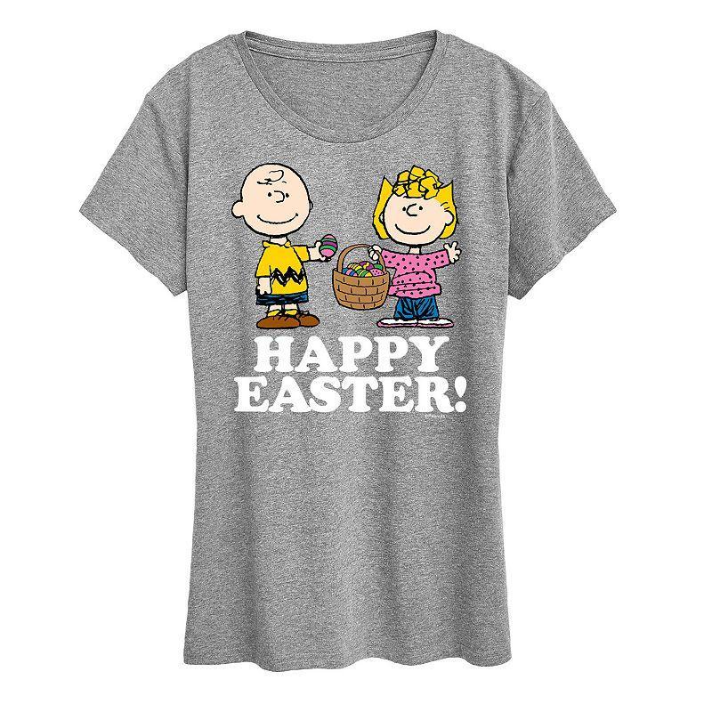 Womens Peanuts Happy Easter Graphic Tee Grey Royal Blue Product Image