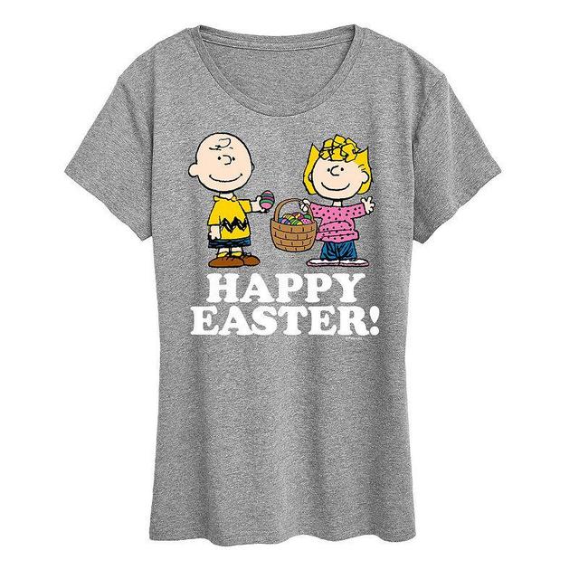 Womens Peanuts Happy Easter Graphic Tee Grey Royal Blue Product Image