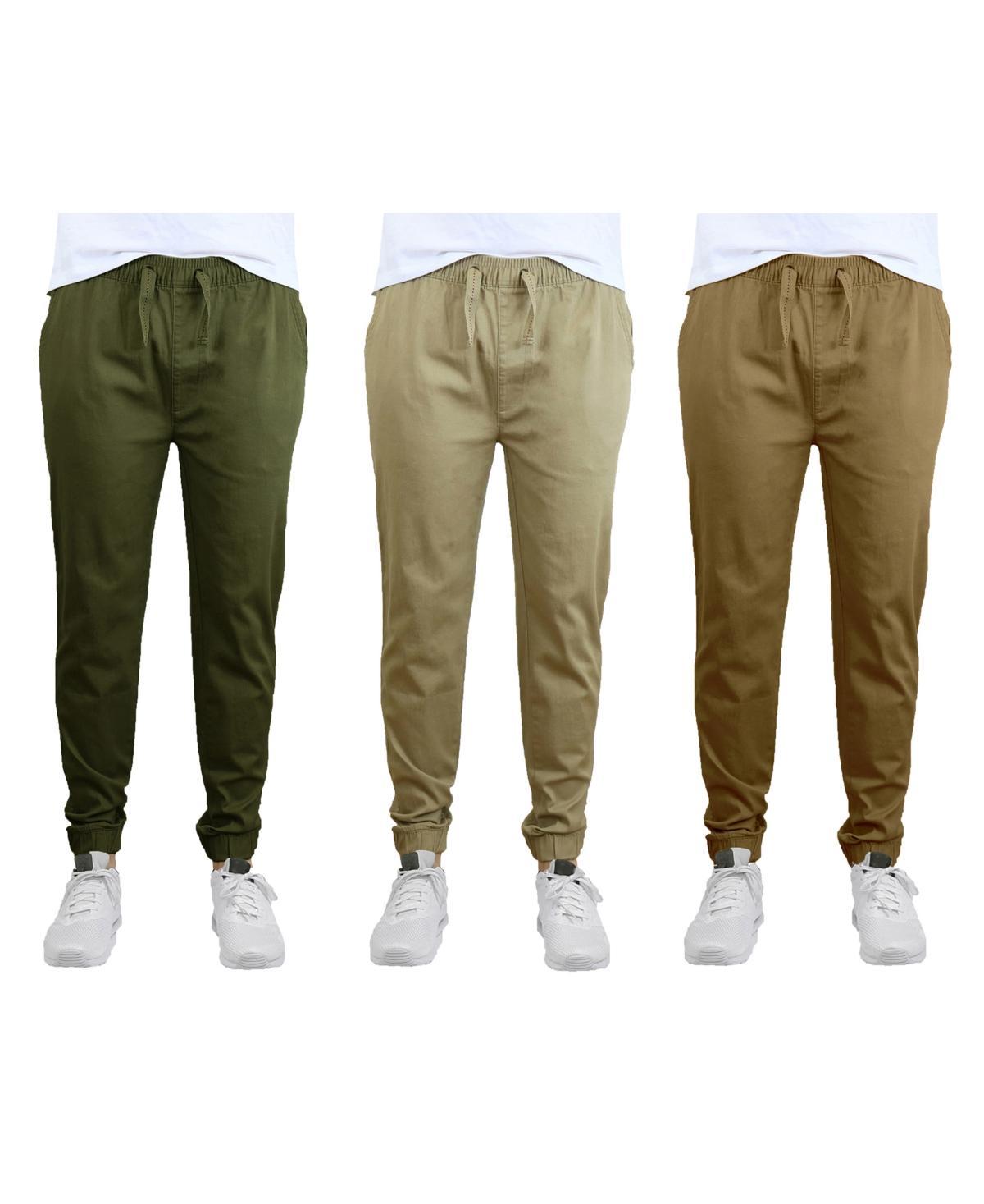 Galaxy By Harvic Mens Slim Fit Basic Stretch Twill Joggers, Pack of 3 - Khaki Product Image