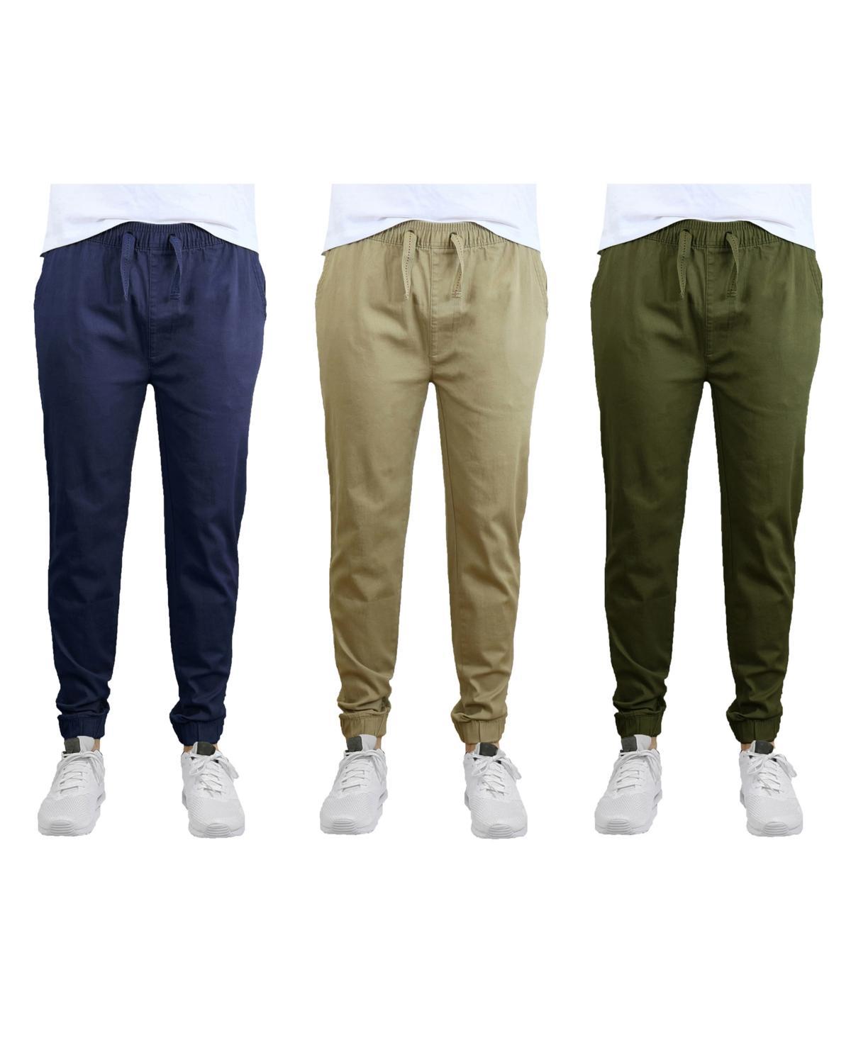 Galaxy By Harvic Mens Slim Fit Basic Stretch Twill Joggers, Pack of 3 - Khaki Product Image