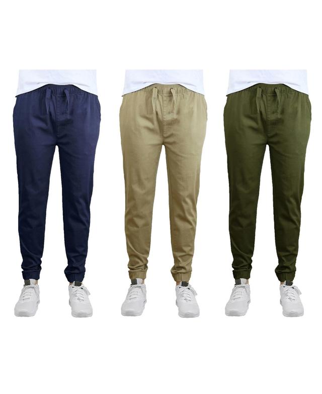 Galaxy By Harvic Mens Slim Fit Basic Stretch Twill Joggers, Pack of 3 - Khaki Product Image