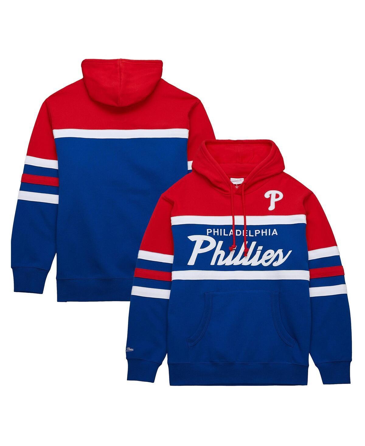 Mitchell & Ness Mens Royal Blue Philadelphia Phillies Head Coach Pullover Hoodie - Royal, Red Product Image