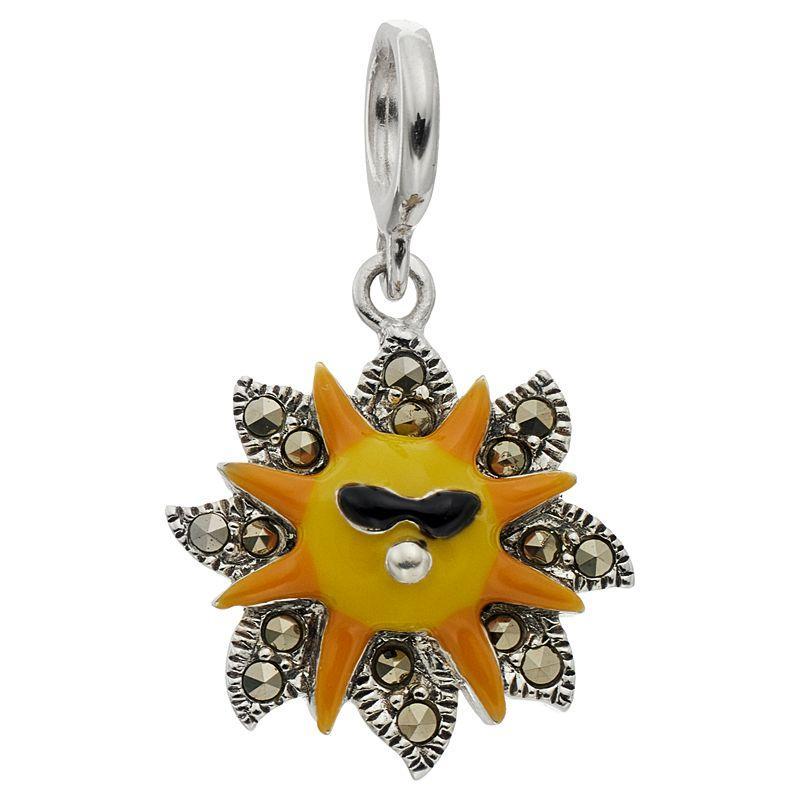 Lavish by TJM Sterling Silver Enamel & Marcasite Sun Charm, Womens Product Image