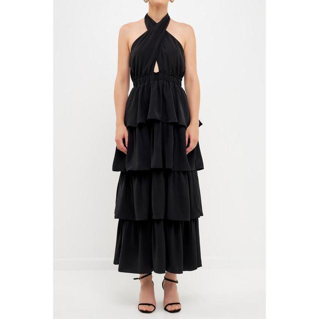 Womens Crossed Halter Neck Tiered Maxi Dress Product Image