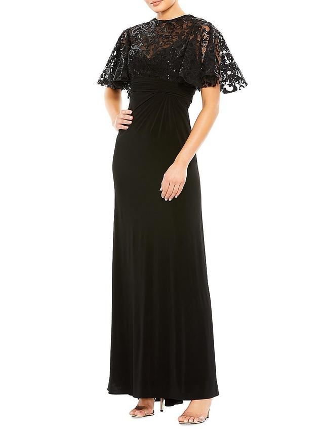 Mac Duggal Womens Embellished Butterfly Sleeve Gown Product Image