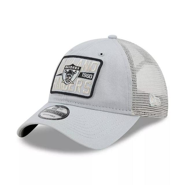 Mens New Era /Natural Oakland Raiders Historic Logo Devoted Trucker 9TWENTY Snapback Hat Product Image