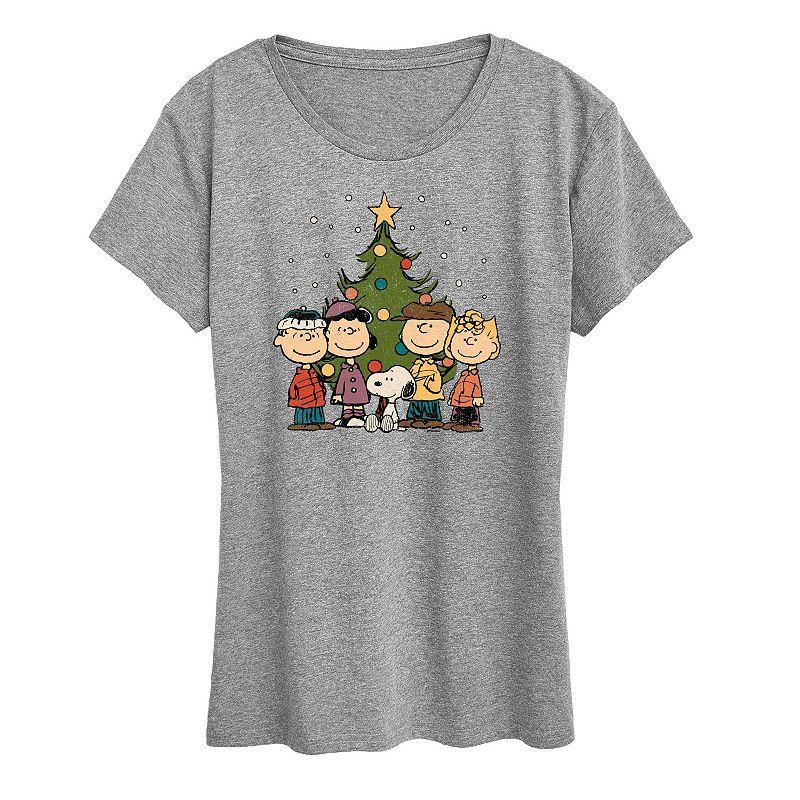 Womens Peanuts Christmas Group Graphic Tee, Girls Grey Gray Product Image