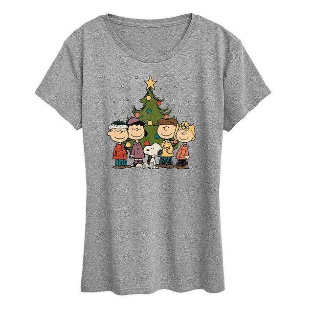 Womens Peanuts Christmas Group Graphic Tee Grey Gray Product Image