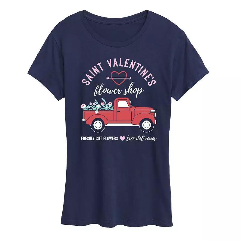 Women's Valentines Flower Truck Graphic Tee, Size: Large, Blue Product Image