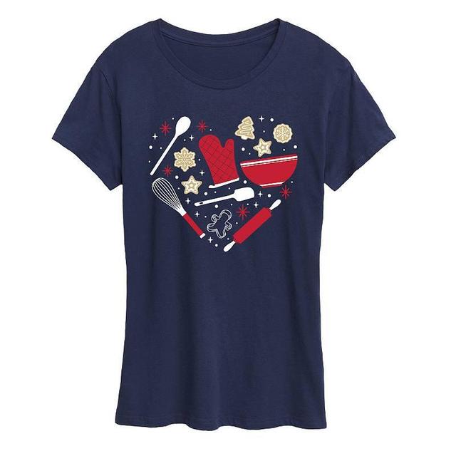 Womens Christmas Baking Heart Graphic Tee, Girls Blue Product Image