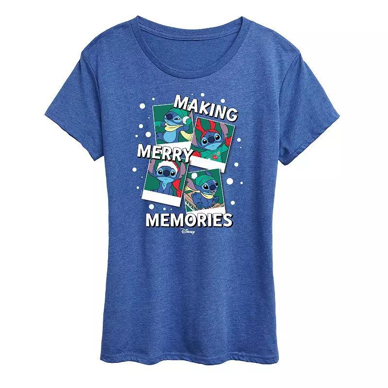 Disneys Lilo and Stitch Womens Merry Memories Graphic Tee Grey Royal Blue Product Image