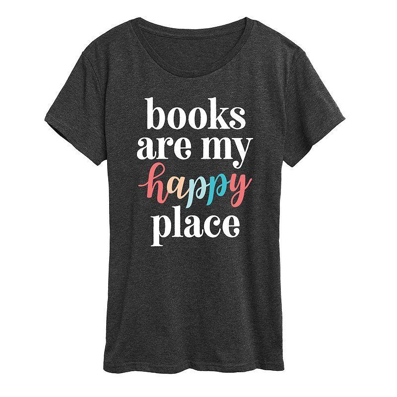 Plus Books Are My Happy Place Graphic Tee, Womens Heather Grey Product Image