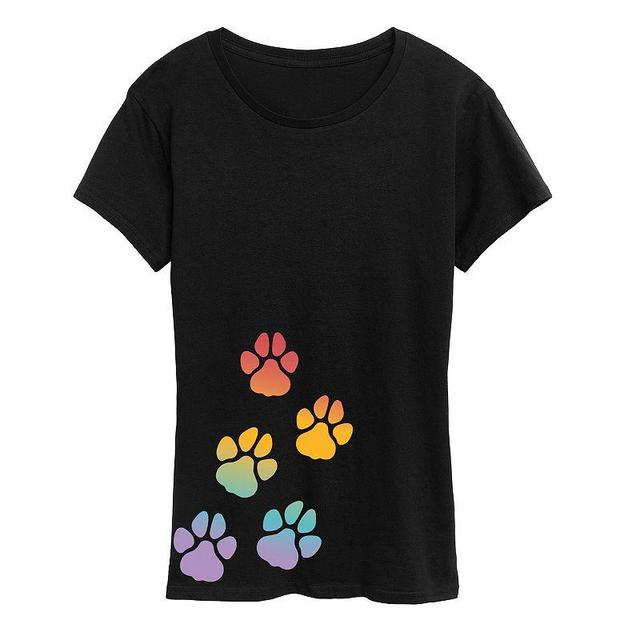 Instant Message Womens Womens Tee Shirts BLACK - Black Rainbow Paw Prints Graphic Tee - Women & Plus Product Image