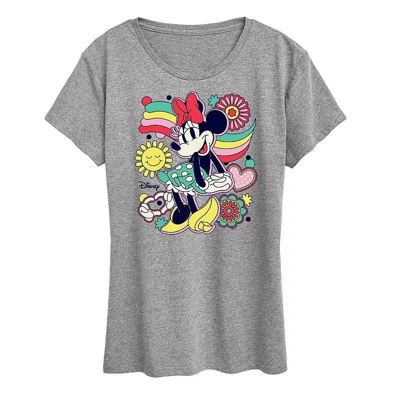 Disneys Minnie Mouse Collage Graphic Tee, Womens Grey Royal Blue Product Image