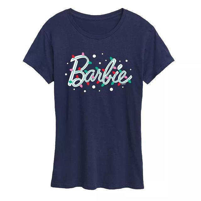 Womens Barbie Logo Holiday Lights Graphic Tee, Girls Heather Grey Product Image